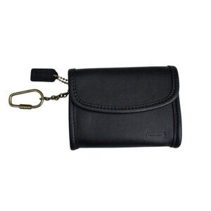 Coach Multi Function Black Leather Compact Wallet Keychain Accessory New In Box